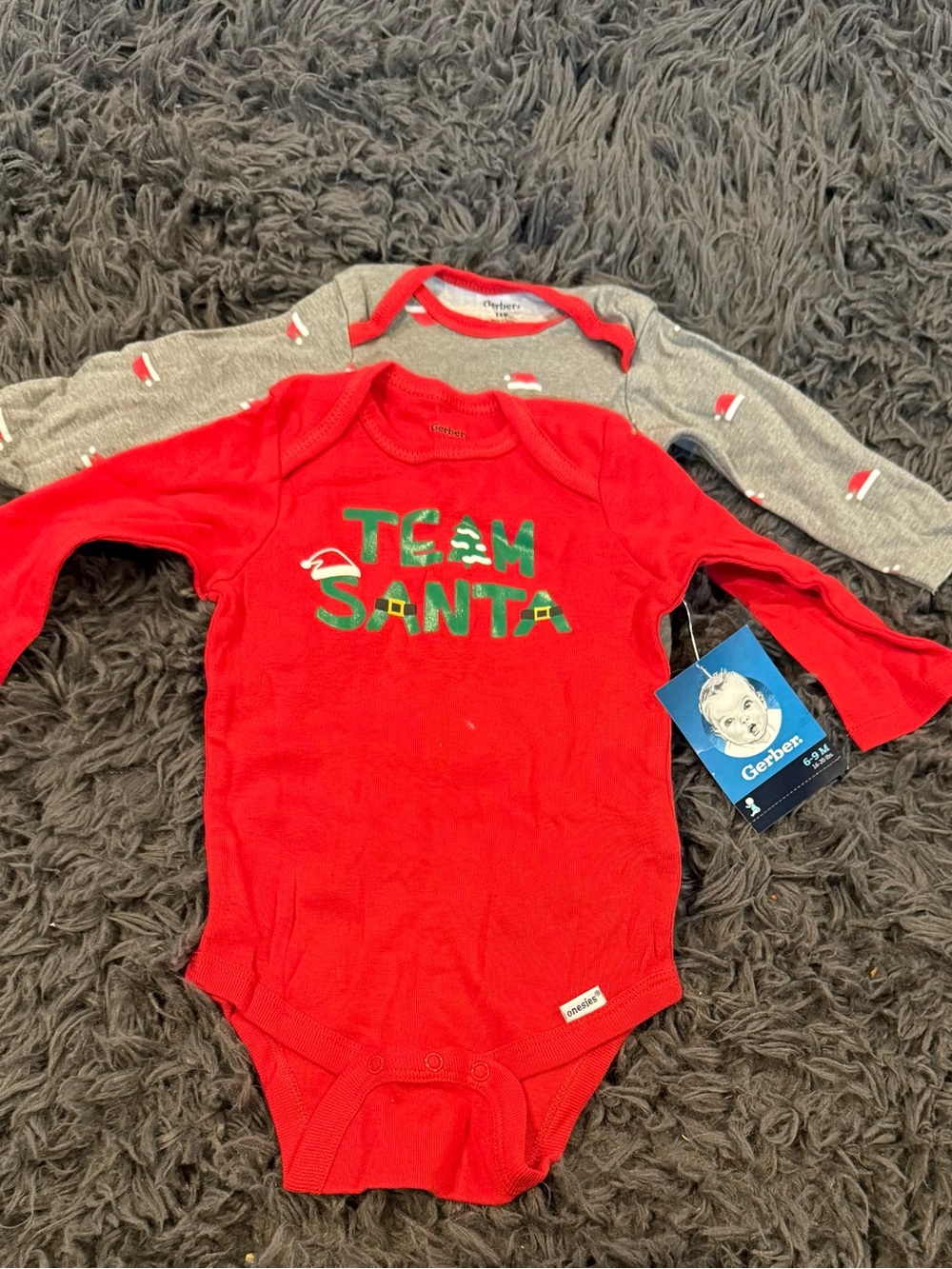 Bundle of 2 Gerber Red 'Team Santa' Long-Sleeve Baby One-Piece